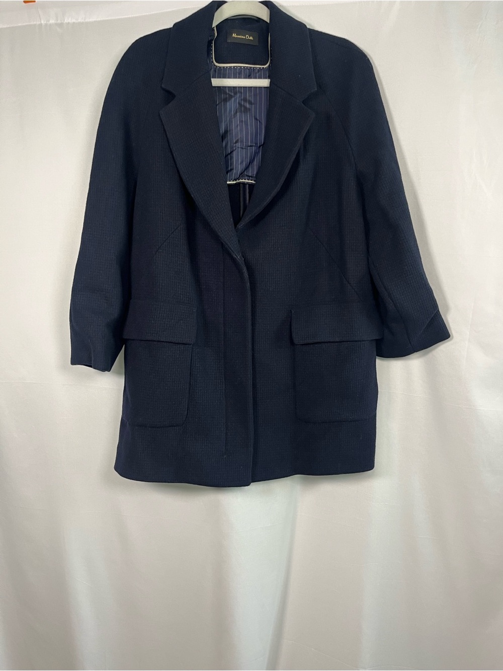 Massimo dutti woman’s navy wool blended 3/4 cinch sleeve mid length coat sz XL